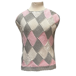 Vintage knitted by hand grey, white, and pink sweater vest made in Korea
